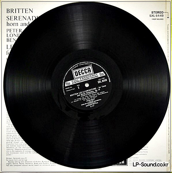 BRITTEN (W PEARS; TUCKWELL). BRITTEN (SERENADE OP. 31; ETC). DECCA SXL 6449.