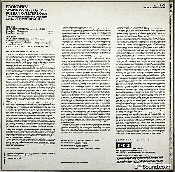 PROKOFIEV SYMPHONY NO 4 RUSSIAN OVERTURE   SXL 6908