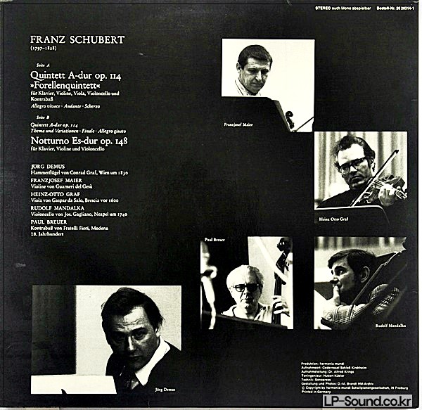 FRANZ SCHUBERT FORELLEN-QUINTET JORG DEMUS  1971 HARMONIA MUNDI