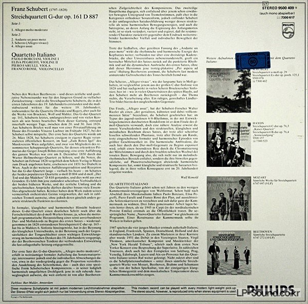 SCHUBERT STRING QUARTET  QUARTETTO ITALIANO  PHILPS 9500 409