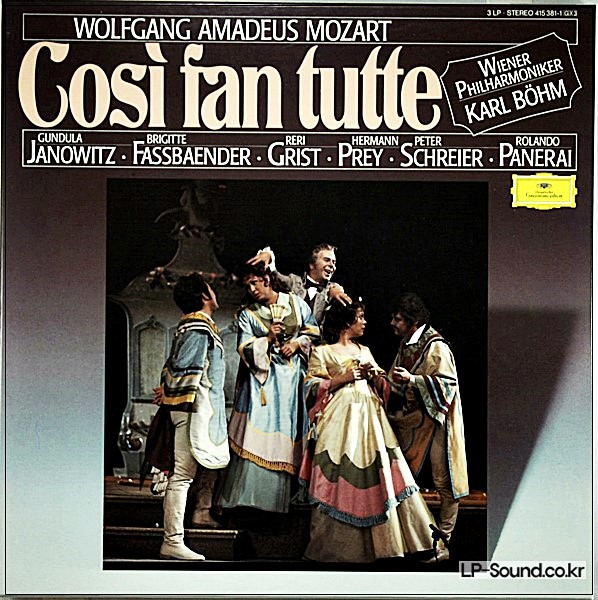MOZART COSI FAN TUTTE  KARL BOHM JANOWITZ  DGG 415 381-1 TRIPLE STEREO LP BOX