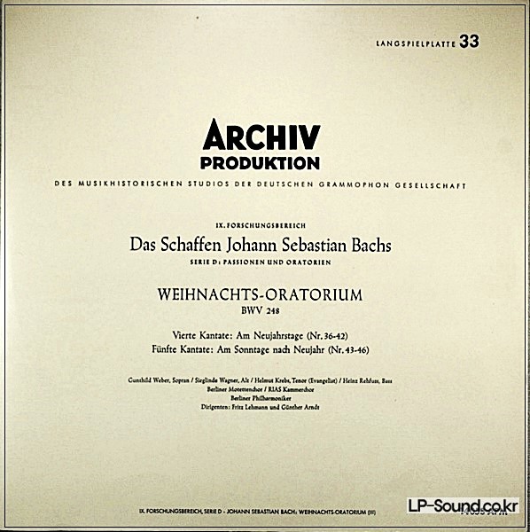 BACH CHRISTMAS ORATORIO BWV 248 LEHMANN BPO 4LP ARCHIV PRODUKTION 14051 APM