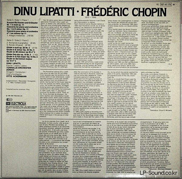 CHOPIN PIANO CONCERTO NO.1 ETUDEN OP.25  LIPATTI  1C 027-43 179