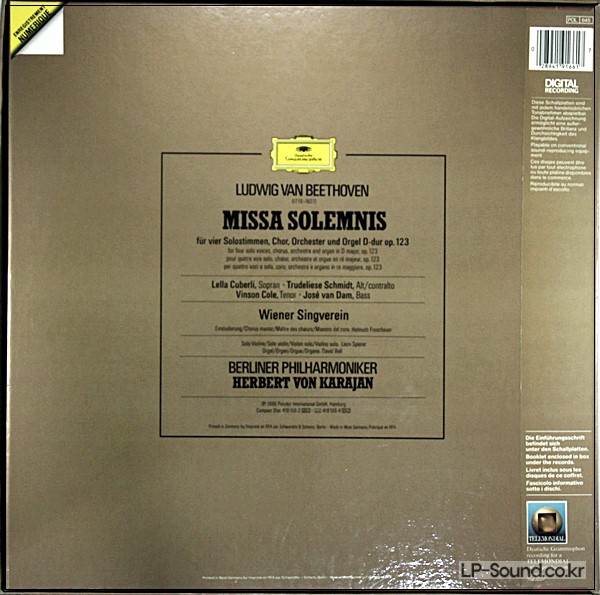 BEETHOVEN MISSA SOLEMNIS KARAJAN BPO CUBERLI 2 LP BOX DGG DIGITAL