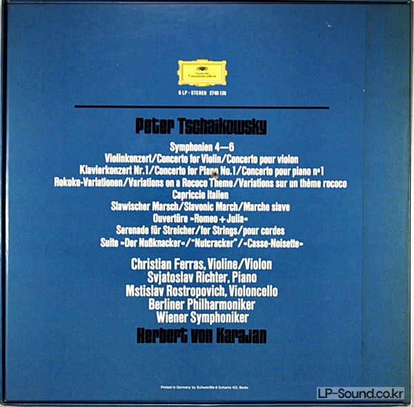 TCHAIKOVSKY SYMPHONIES VIOLIN CELLO PIANO KARAJAN FERRAS ROSTROPOVICH 6LP